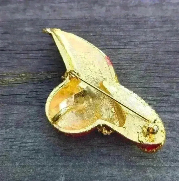 Vintage Red hat brooch necklace pedant Gold-toned red enamel and amethyst - Picture 2 of 6